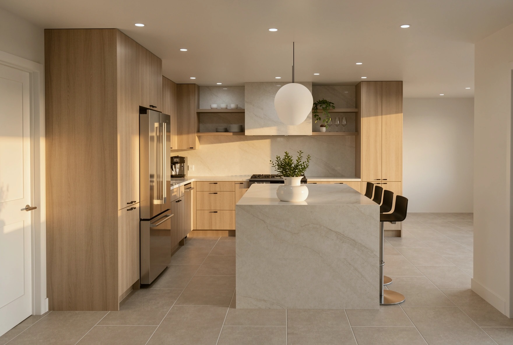 An oak island kitchen, view 2