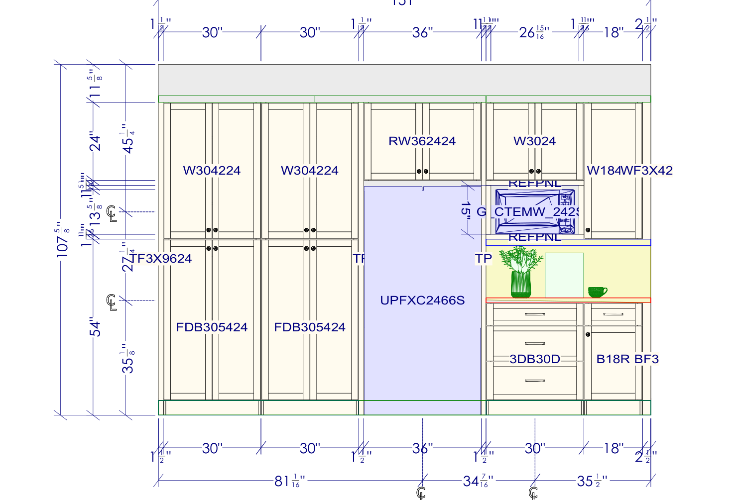 Tall cabinet wall elevation